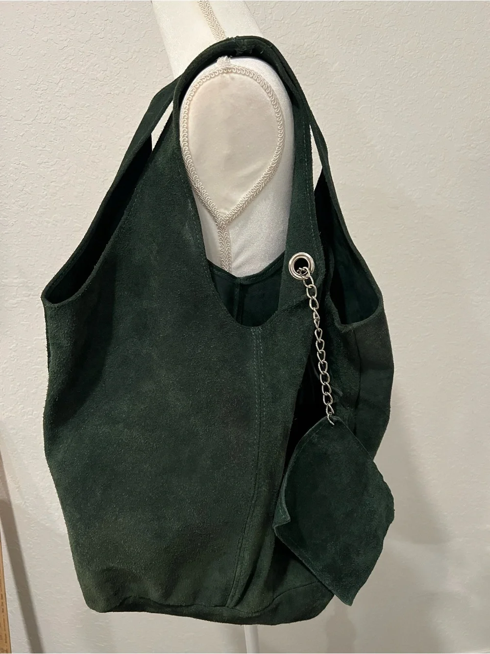 Suede Hobo Bag with Tassel Accent in Black